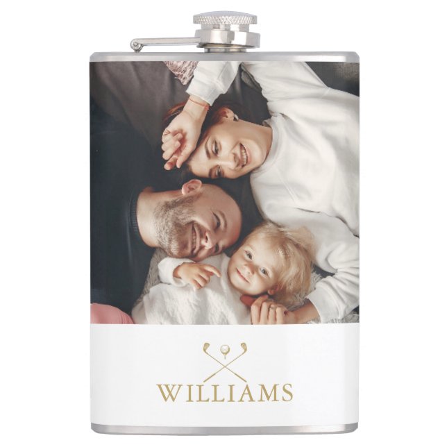Personalized Photo And Name Monogram Gold Hip Flask (Front)