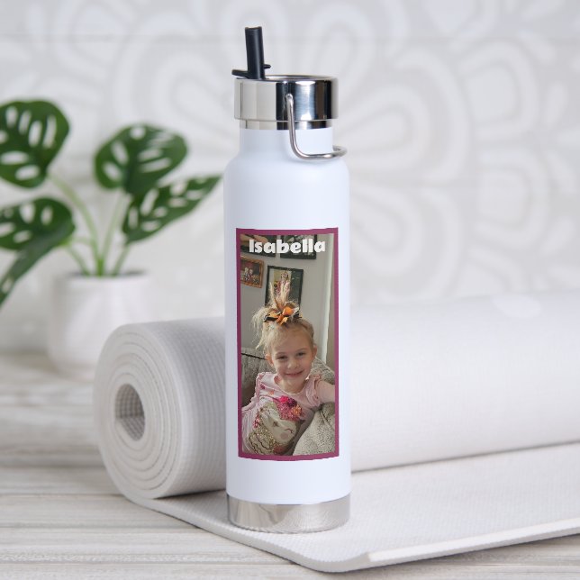 Personalized Photo and Name  Pink and Magenta Wate Water Bottle (Yoga)