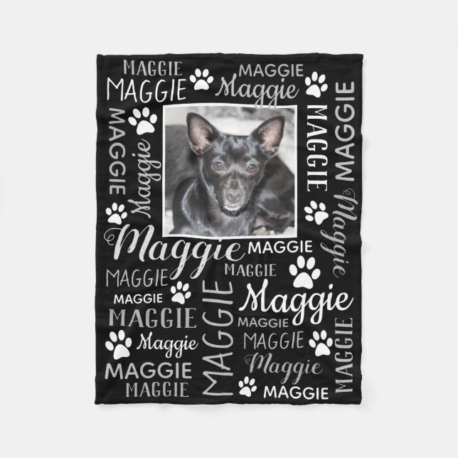 Personalized Photo and Names | Black Dog Blanket (Front)