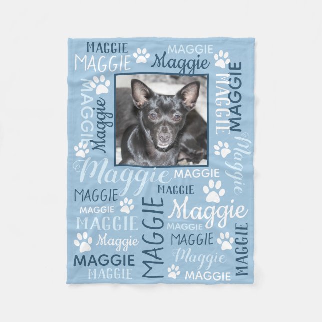 Personalized Photo and Names | Blue Dog Blanket (Front)