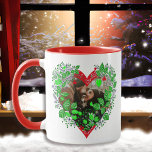 Personalized Photo and Names | Our First Christmas Mug<br><div class="desc">Personalized,  "Our First Christmas Together" holiday mug. Just add your favourite photo,  names and date in the personalize area. Pretty foliage and Christmas flowers heart border.</div>