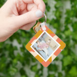 Personalized Photo and Pattern Keychain<br><div class="desc">Make a Personalized Photo keepsake keychain from Ricaso - with patterned background and white frame - photo keepsake gifts</div>