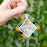 Personalized Photo and Pattern Keychain<br><div class="desc">Make a Personalized Photo keepsake keychain from Ricaso - with patterned background and white frame - photo keepsake gifts</div>
