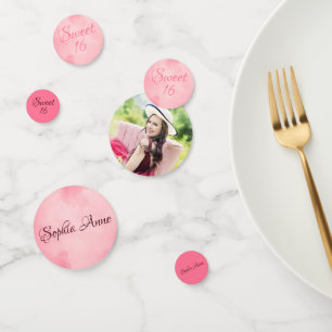 Personalized Photo and Pink Sweet 16 Birthday Confetti