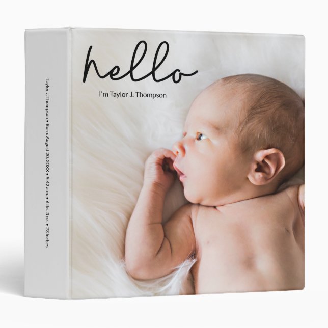 Personalized photo and stat baby binder (Front/Spine)