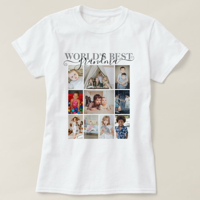 Personalized Photo and Text 10 Photo Collage T-Shirt (Design Front)