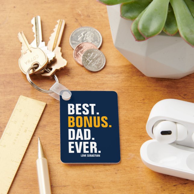 Personalized photo and text Best Dad Ever Keychain (Desk)