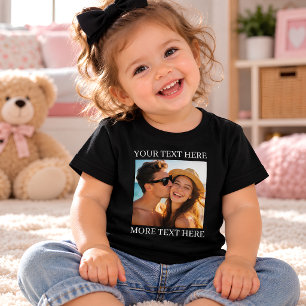 Personalized Photo and Text Black Baby T-Shirt