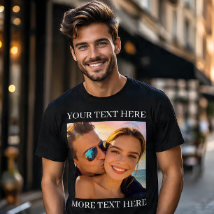 Personalized Photo and Text Black T-Shirt