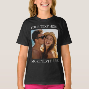 Personalized Photo and Text Black T-Shirt