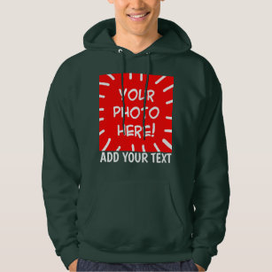 Personalized photo and text Dark Green Hoodie
