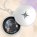 Personalized Photo and Text Goth Emo Black Locket Necklace<br><div class="desc">A stylish necklace to personalize with your own photo and text. Your chosen photograph will appear within a round black border,  with your text underneath in a cool font. This contemporary jewellery is a great match for a gothic,  emo or rock style,  and an ideal unique gift.</div>