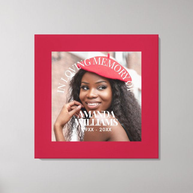 Personalized Photo and Text Memorial Red Canvas Print (Front)