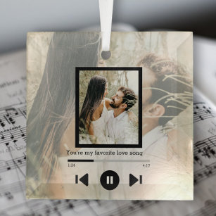 Personalized Photo and Text Music Player Glass Ornament