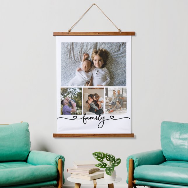 Personalized Photo and Text Photo Collage Family Hanging Tapestry (Living Room)