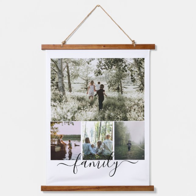 Personalized Photo and Text Photo Collage Family Hanging Tapestry (Front)