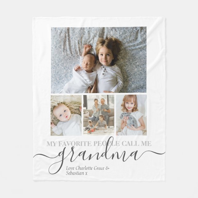 Personalized Photo and Text Photo Collage Fleece Blanket (Front)