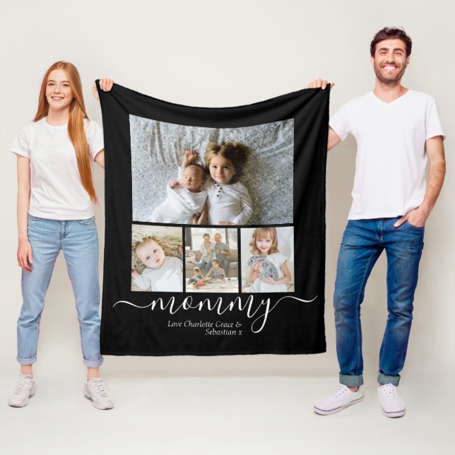 Personalized Photo and Text Photo Collage Fleece Blanket (In Situ)