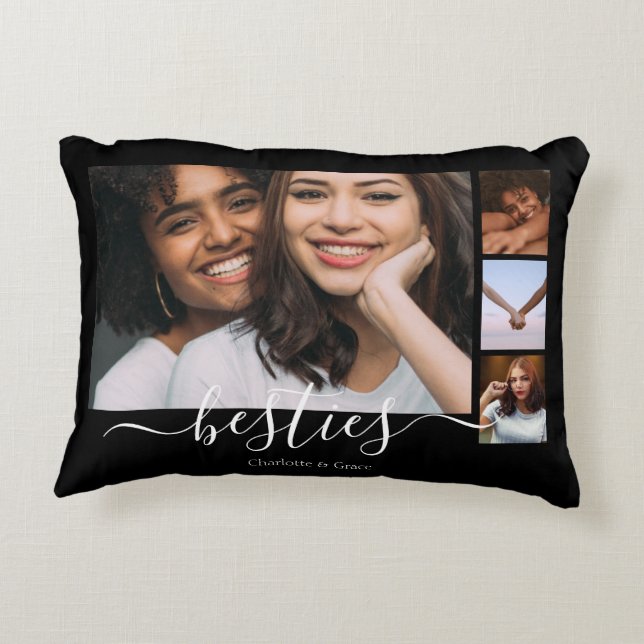 Personalized Photo and Text Photo Collage Friends Accent Pillow (Back)