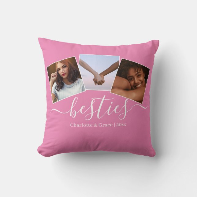Personalized Photo and Text Photo Collage Friends Throw Pillow (Front)