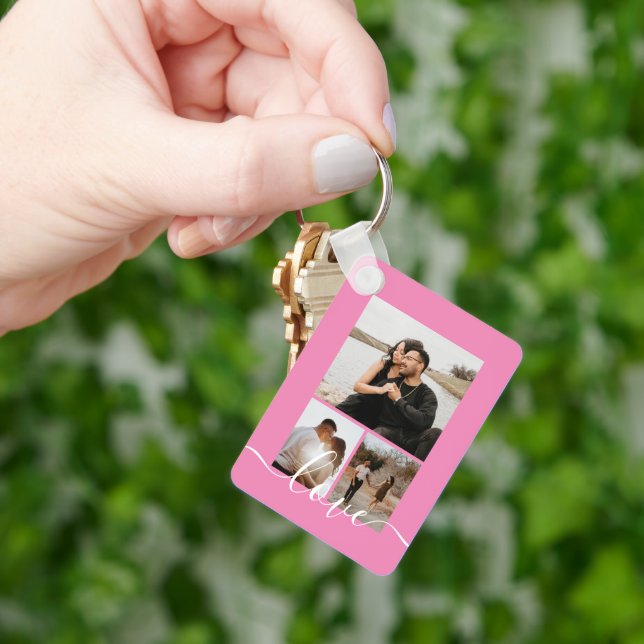 Personalized Photo and Text Photo Collage Keychain (Hand)