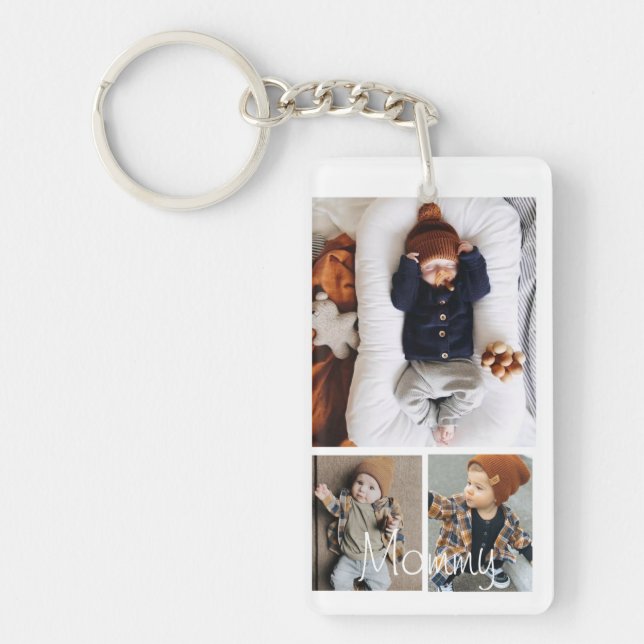 Personalized Photo and Text Photo Collage Keychain (Front)