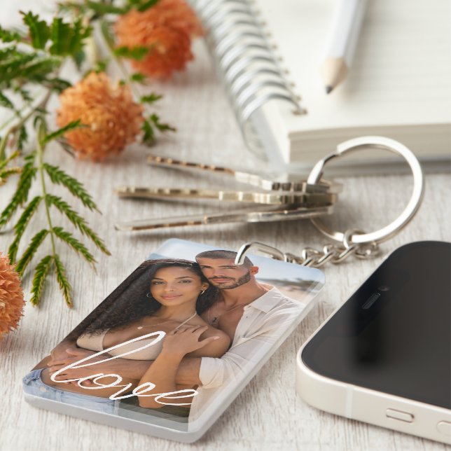 Personalized Photo and Text Photo Collage Keychain (Front Right)