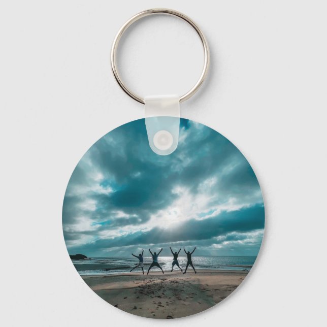 Personalized Photo and Text Photo Collage  Keychain (Front)
