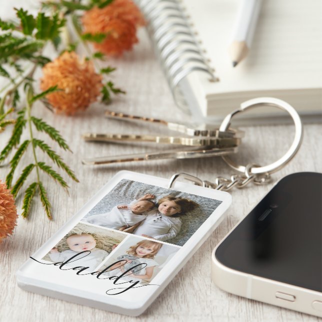 Personalized Photo and Text Photo Collage Keychain (Front Right)