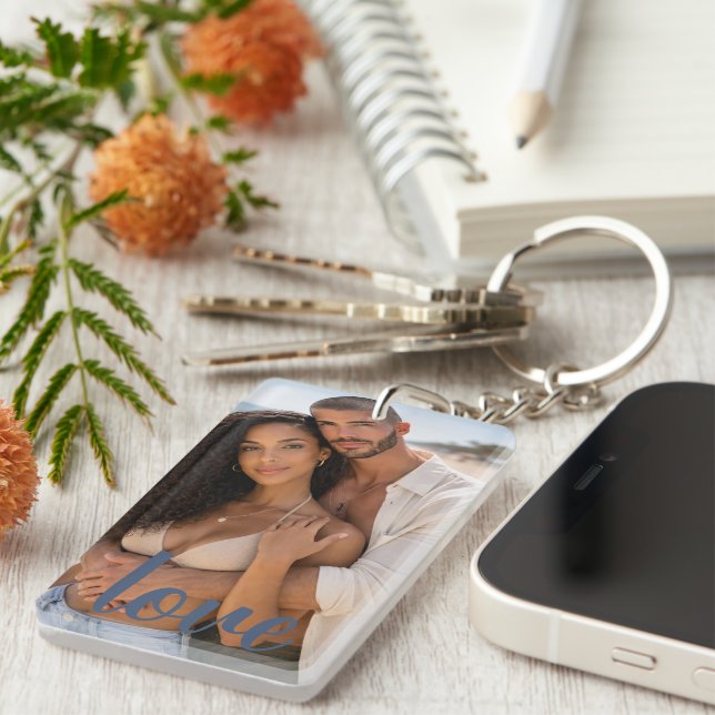 Personalized Photo and Text Photo Collage Keychain (Front Right)