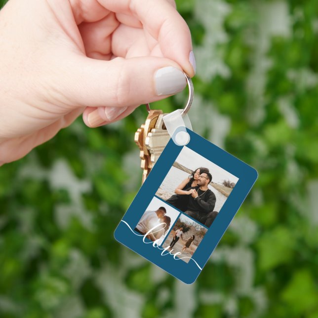 Personalized Photo and Text Photo Collage Keychain (Hand)