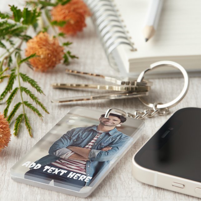 Personalized Photo and Text Photo Collage Keychain (Front Right)
