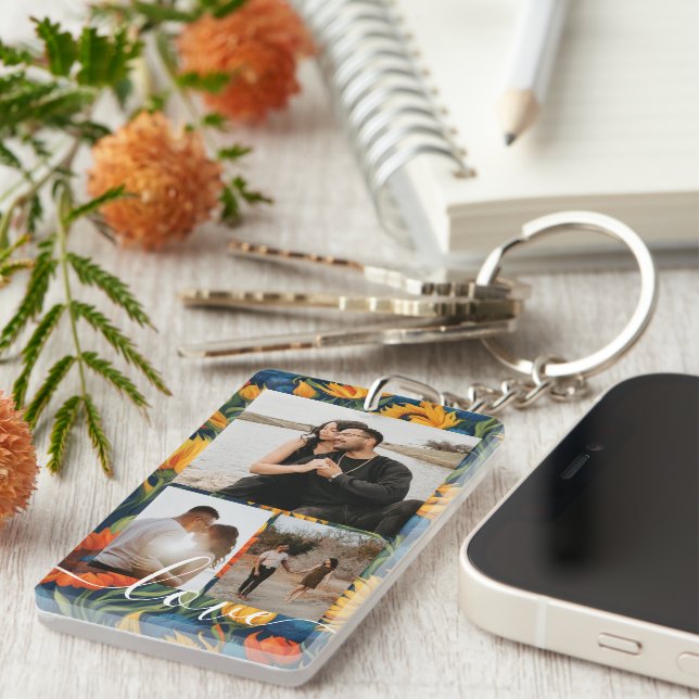 Personalized Photo and Text Photo Collage  Keychain (Front Right)
