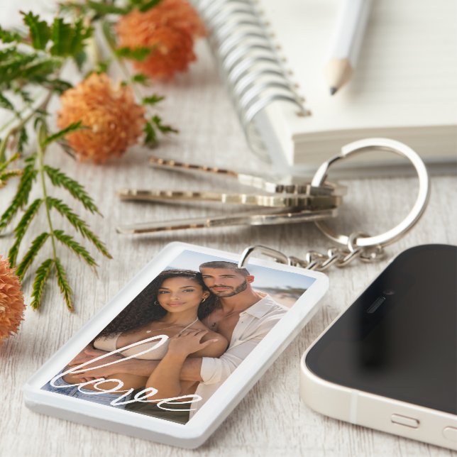 Personalized Photo and Text Photo Collage Keychain (Front Right)