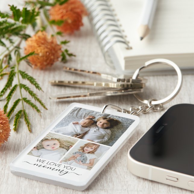 Personalized Photo and Text Photo Collage Keychain (Front Right)