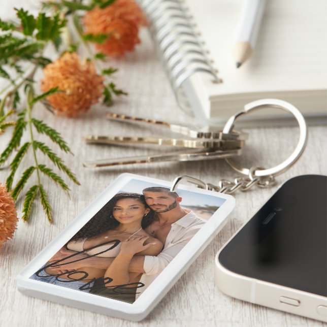 Personalized Photo and Text Photo Collage Keychain (Front Right)
