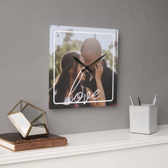 Personalized Photo and Text Photo Collage Square Wall Clock (Office)