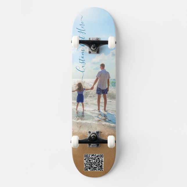 Personalized Photo and Text Skateboard and QR Code (Front)