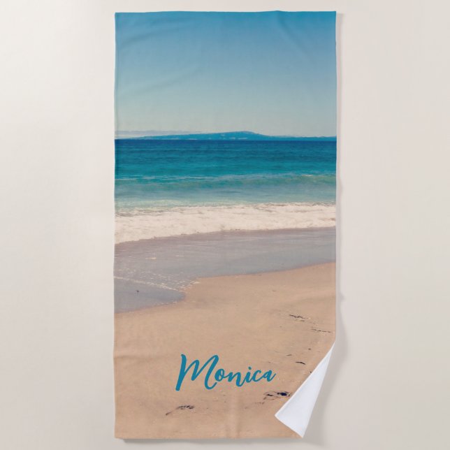 Personalized Photo Aqua Teal Beach Towel (Front)