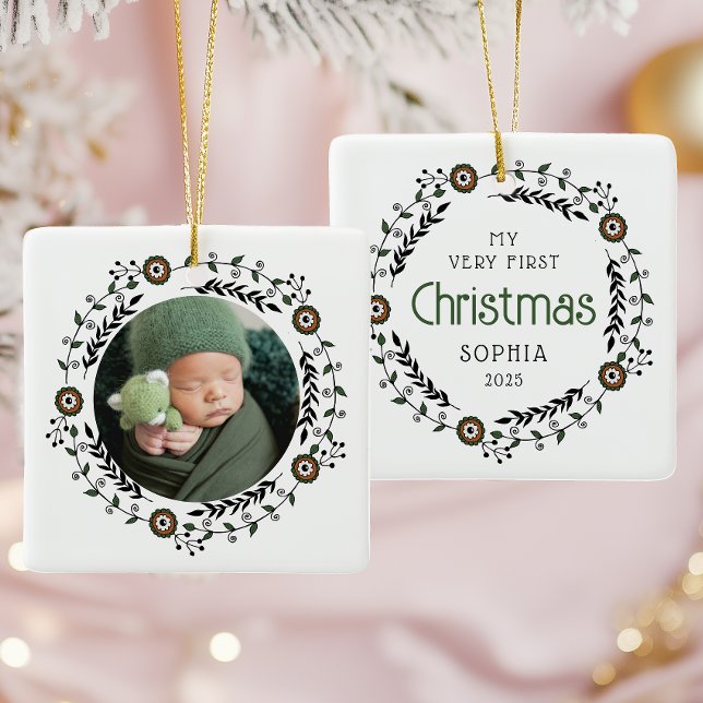 Personalized Photo Baby First Christmas Nordic Ceramic Ornament (Creator Uploaded)