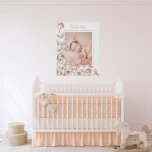 Personalized Photo Baby Girl Peach Floral Faux Canvas Print<br><div class="desc">Soft watercolor hand drawn flowers in pinks,  peaches and neutral colours with wrapping vines to accent your favourite baby photo. Perfect for baby girl nursery or any room home decor.  Perfect for your bedroom,  foyer or any other room in your lovely home.</div>