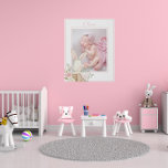 Personalized Photo Baby Girl Pink Floral Bunny  Faux Canvas Print<br><div class="desc">Sweet watercolor bunny rabbit in a basket accent your favourite photo for this adorable faux wall canvas.  Soft pastel colour flowers all around. Perfect for baby girl nursery or any room home decor.</div>