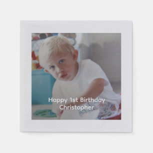 Personalized Photo Baby Kids 1st First Birthday Napkin