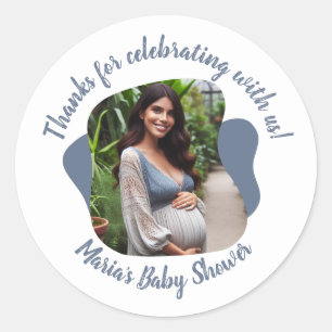 Personalized Photo Baby Shower Thanks Script Classic Round Sticker