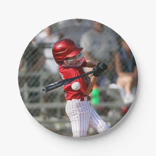 Personalized Photo Baseball Player Birthday Paper Plate (Front)