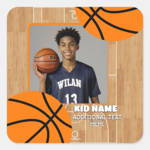 Personalized Photo Basketball Player Name Square Sticker