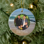Personalized Photo Beach Christmas Ornament<br><div class="desc">Decorate your Christmas tree with this personalized ornament. The design features the vibrant aqua blue and white ocean waves of coastal Melbourne in Australia. You can change the modern text to add your family name, year, and photograph.</div>