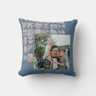 Personalized Photo Best Dad Ever Blue Geometric Throw Pillow