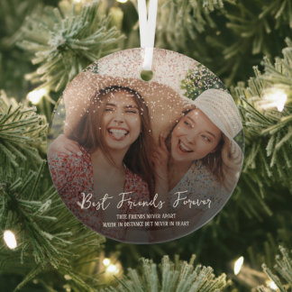 Personalized photo best friend glass ornament