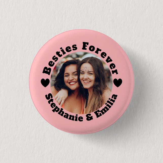 Personalized photo best friends BFF pink 1 Inch Round Button (Front)